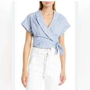 Veronica Beard Jeans Striped Cotton Wrap Top – Size S